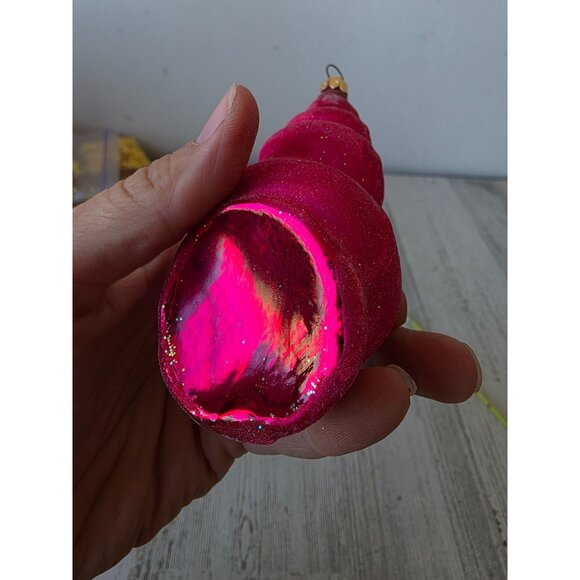 Vintage radko pink sea swirl seashell shell glitter glass ornament Beach Hawaiia - Picture 5 of 6